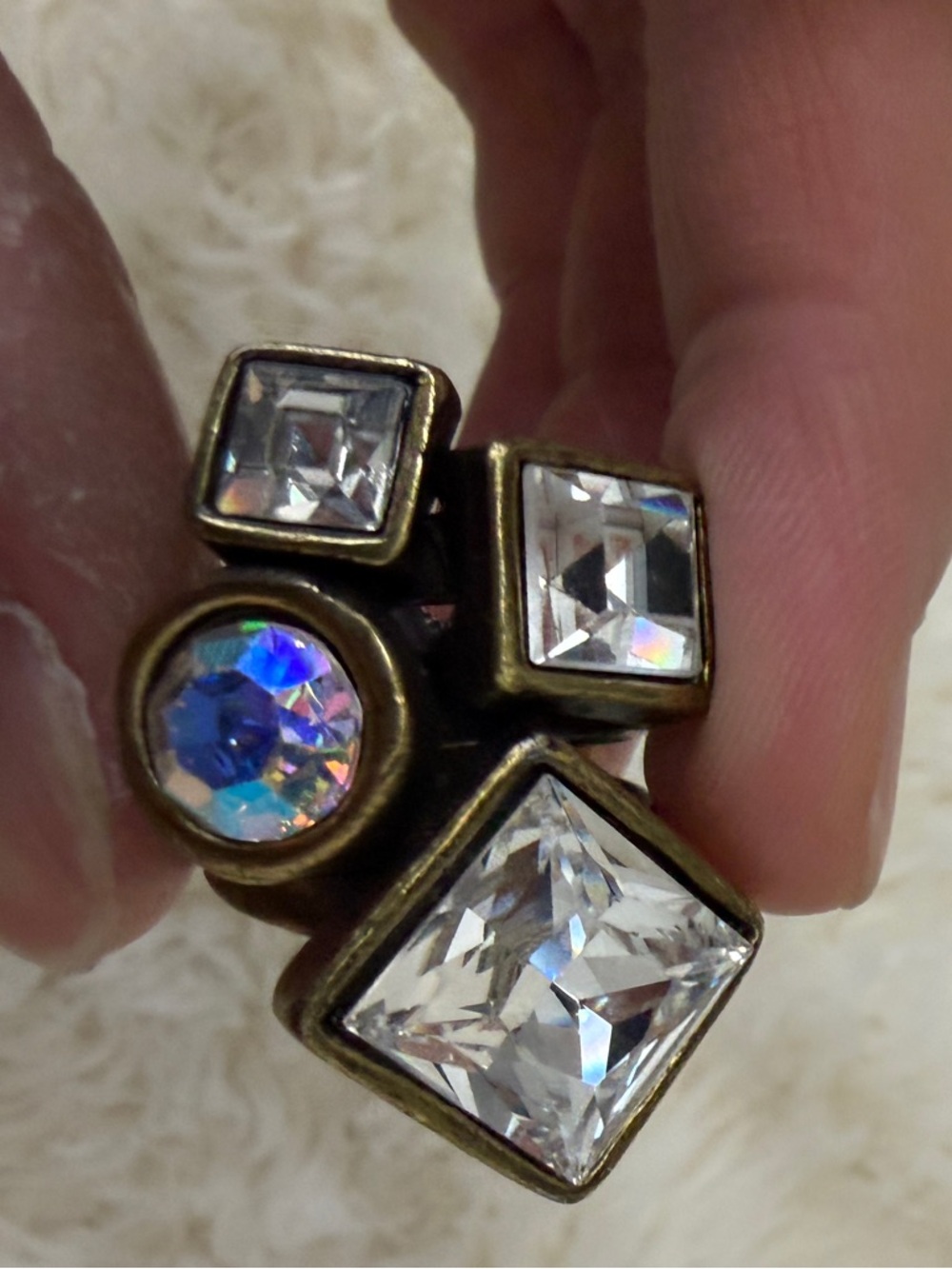 Avant Garde Multi-Cut Crystal Cluster Ring in Clear and Iridescent